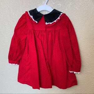 Vintage girls red and black dress Bryan made in the USA toddler polka dots
